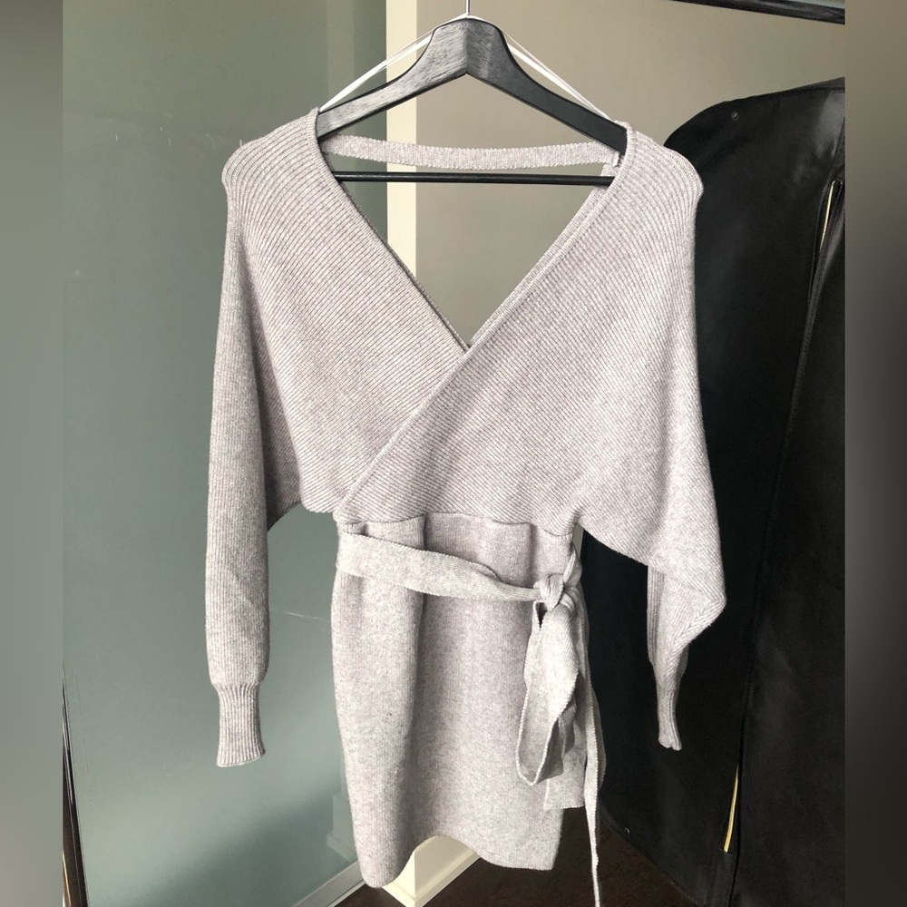 Mendocino Grey Rib Knit Sweater Dress